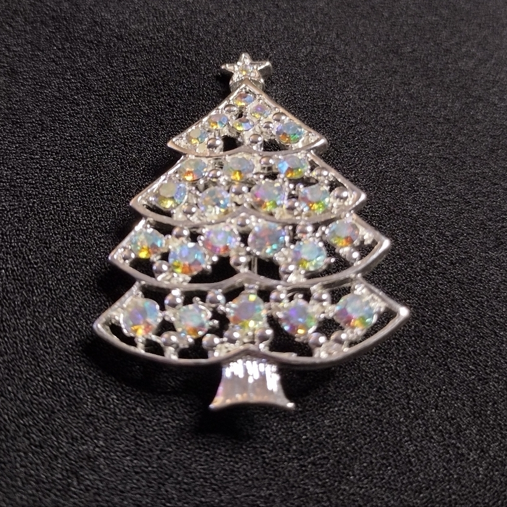Eisenberg Ice Silver Christmas Tree Brooch with Multicolor Crystals - Picture 6 of 8